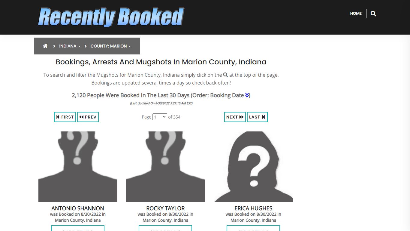 Recent bookings, Arrests, Mugshots in Marion County, Indiana