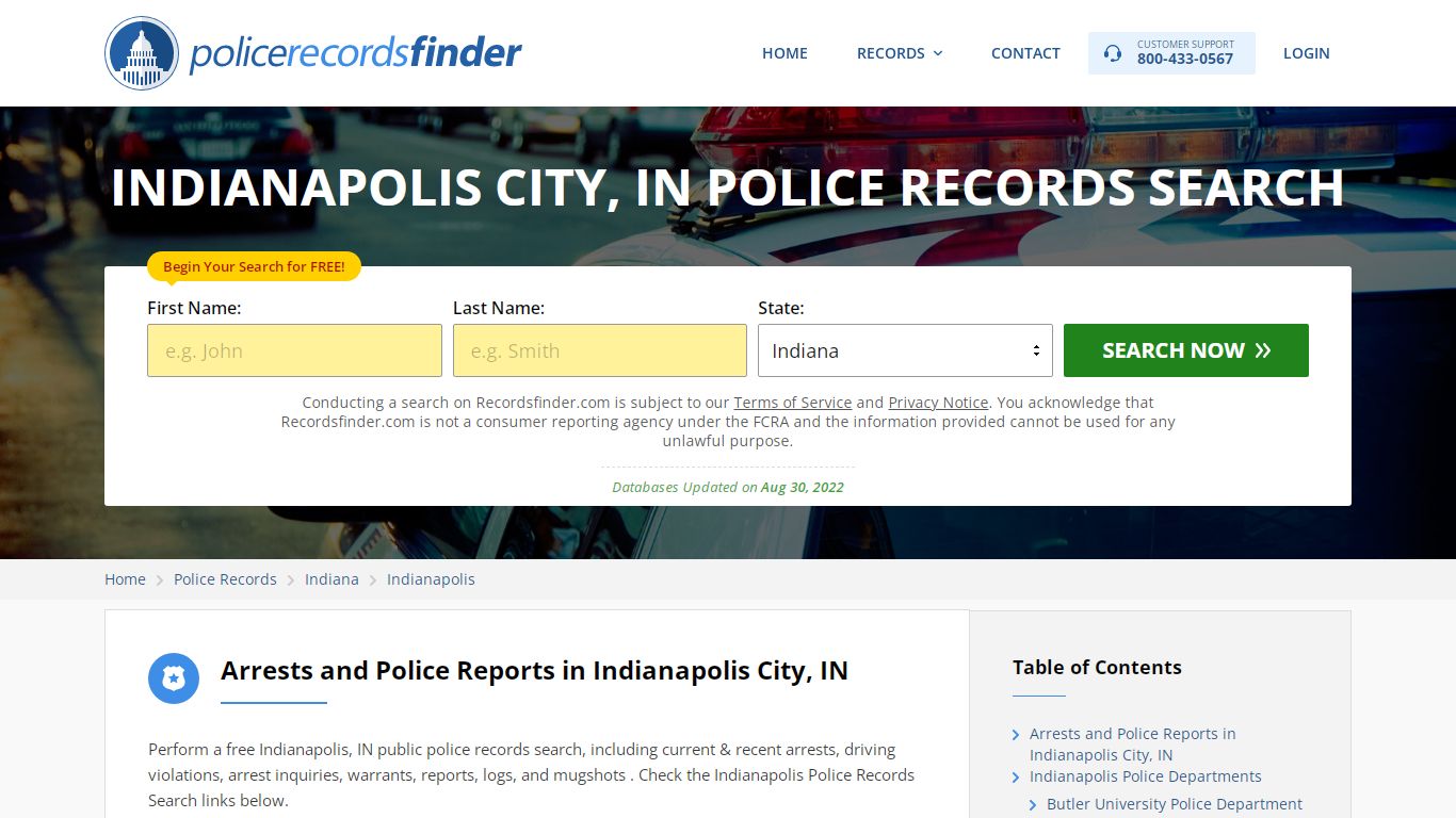 INDIANAPOLIS CITY, IN POLICE RECORDS SEARCH - RecordsFinder